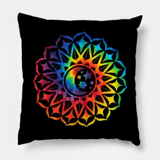 Mandala Moon Stars Rainbow Tie Dye Yoga Design Buddhist Zen Pillow