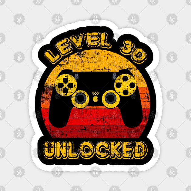 Level 30 Unlocked, Gamer 30th Birthday Gift, anniversary 30 Magnet by UranusArts