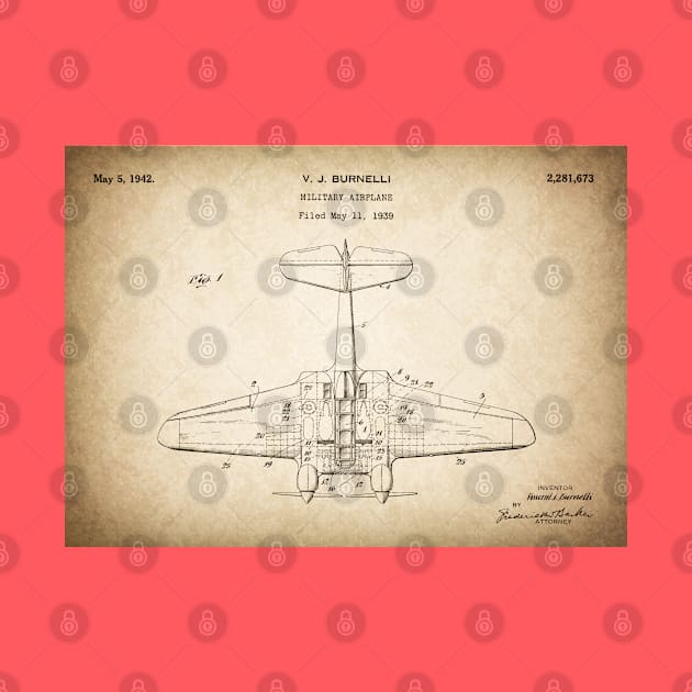 Military Airplane - 1939 Burnelli Patent Drawing - S by SPJE Illustration Photography