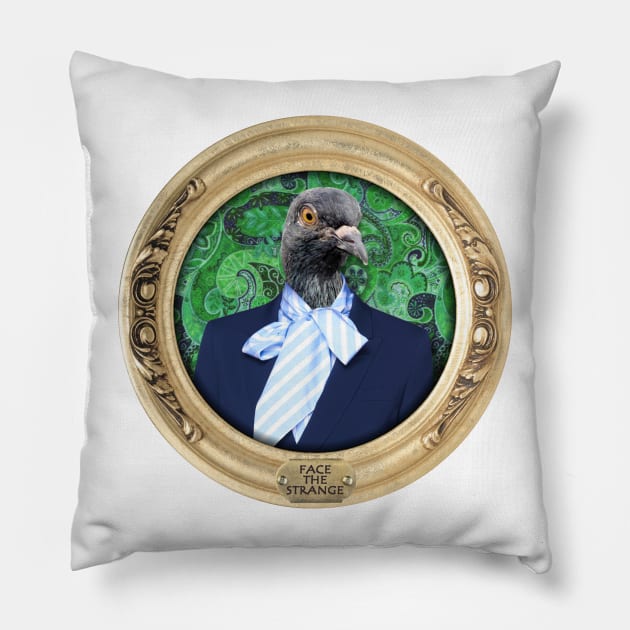 Green Pigeon Lady in Vintage Frame II Pillow by FaceTheStrange