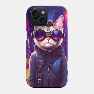 Techno Cat In Japan Neon City Phone Case