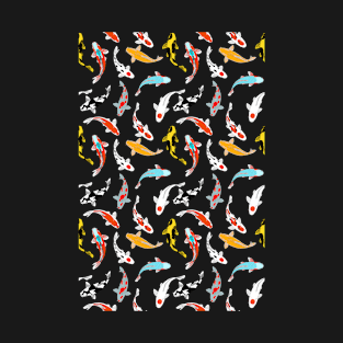 Koi Fish | Seamless Pattern | Teal Colour Background | Koi Design T-Shirt