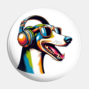 Smiling Saluki DJ Enjoys Beats in Japanese Art Pin