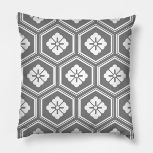 Traditional Japanese Kikko Pattern Grey on White Pillow