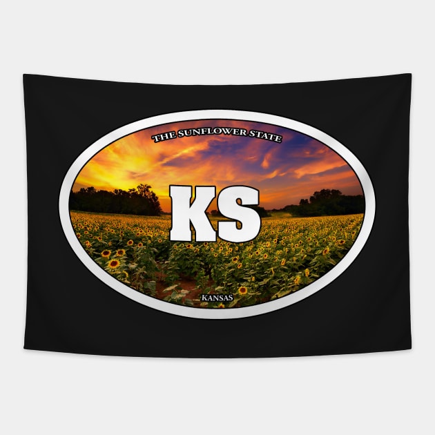 Kansas Sunflower Travel Sticker Tapestry by ZombeeMunkee