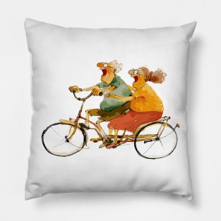 Old Couple Bicycling Pillow