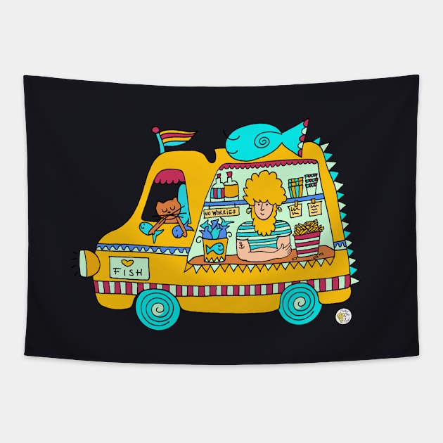 Fish & Chips Food Truck Tapestry by Mellowdays