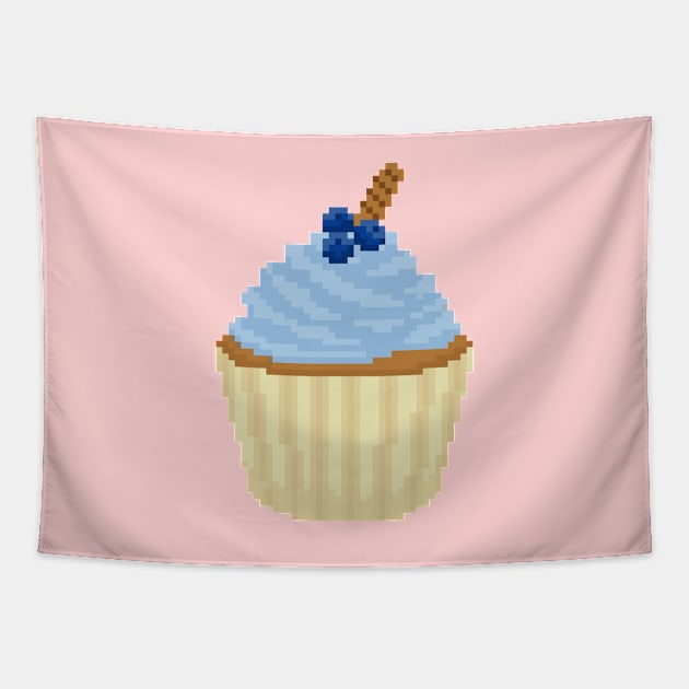 Blue cupcake pixel art Tapestry by toffany's