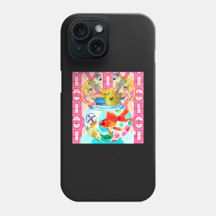 Monkeys and goldfish on pink lattice Phone Case