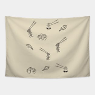 Japanese Foods Pattern Black Tapestry