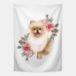 Cute Pomeranian Spitz Cream Puppy Dog Art Tapestry