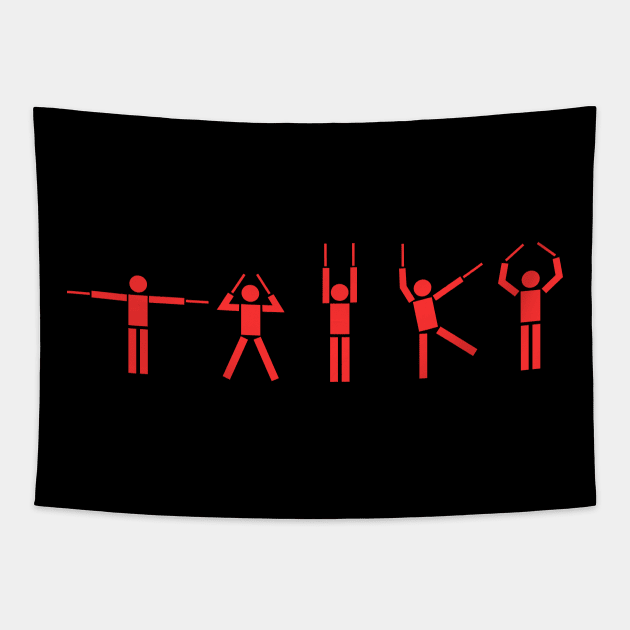 Taiko People red Tapestry by Austin Taiko