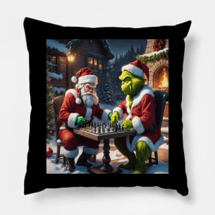 Santa Claus Vs The Grinch In A Game Of Chess Pillow