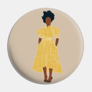 Illustration of a silhouette of a dark girl in a bright yellow dress Pin