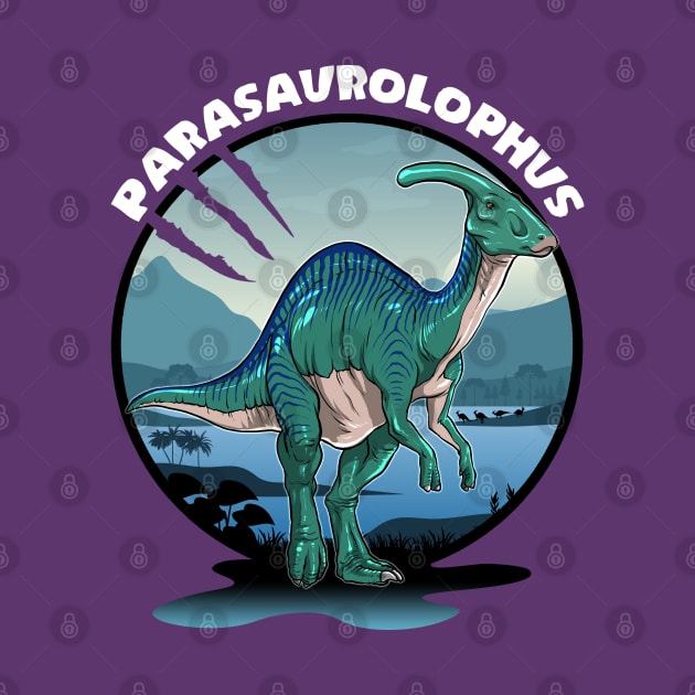 Parasaurolophus Dinosaur Design With Background by Terra Fossil Merch