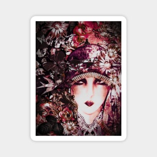 BURGUNDY FLORAL ART DECO FLAPPER COLLAGE POSTER 70S Magnet