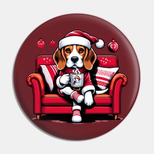 Beagle Dog Drinking Coffee Christmas Pin