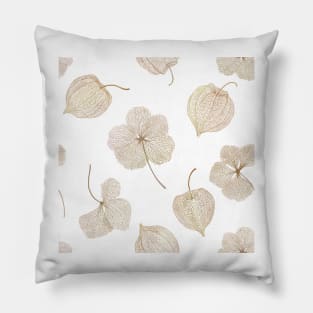 Physalis dry flowers watercolor print. Golden berry leaf structure. Cape gooseberry elegant floral print Pillow