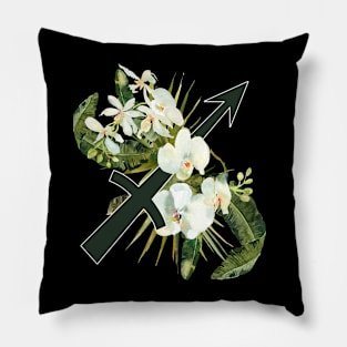 Sagittarius Horoscope Zodiac White Orchid Design Pillow