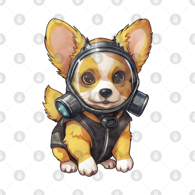 Pembroke Welsh Corgi Dog Wearing Gas Mask by Chromatic Fusion Studio