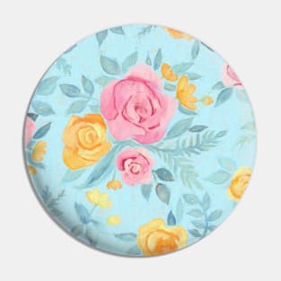 Chalk Pastel Pink & Orange Roses on Sky Blue Pin