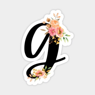 Letter G With Watercolor Floral Wreath Magnet