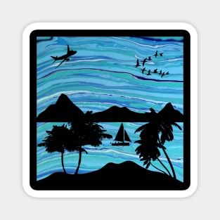 Island Landscape with a Blue Ocean and Palm Trees Magnet