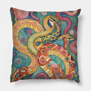 Gustav Klimt's Serpentine Symphony: Inspired Snake Art Pillow