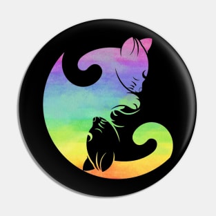 Cat Yin Yang Rainbow Yoga Meditation Positive Negative Balance LGBT Pin
