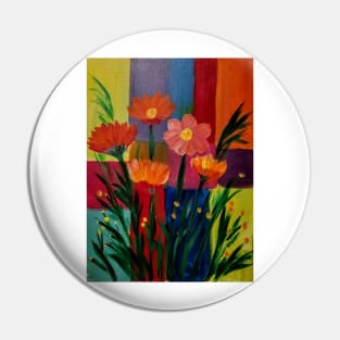 Abstract painting of colorblock  with some wildflowers Pin