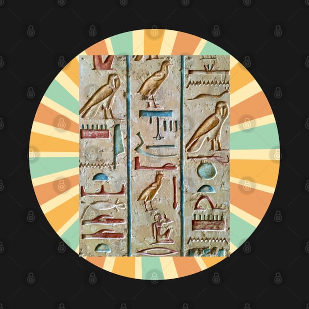 Retro Vintage Sunset With Egyptian Hieroglyphics Stone by ShirtCraftsandMore