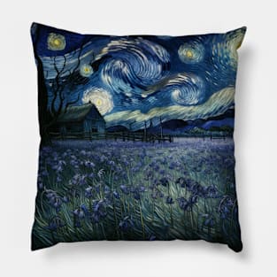 Enchanted Flower Garden Night: Bluebells Starry Floral Pillow