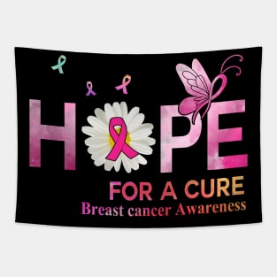 Hope For A Cure  Butterfly Flower  Breast cancer Tapestry