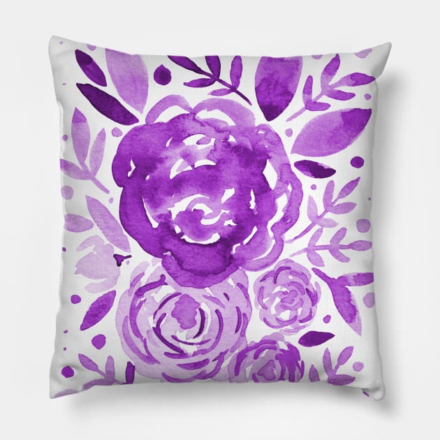 Watercolor roses bouquet - ultra violet Pillow by wackapacka