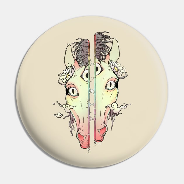 Split Face Horse, Weird Art Pin by cellsdividing