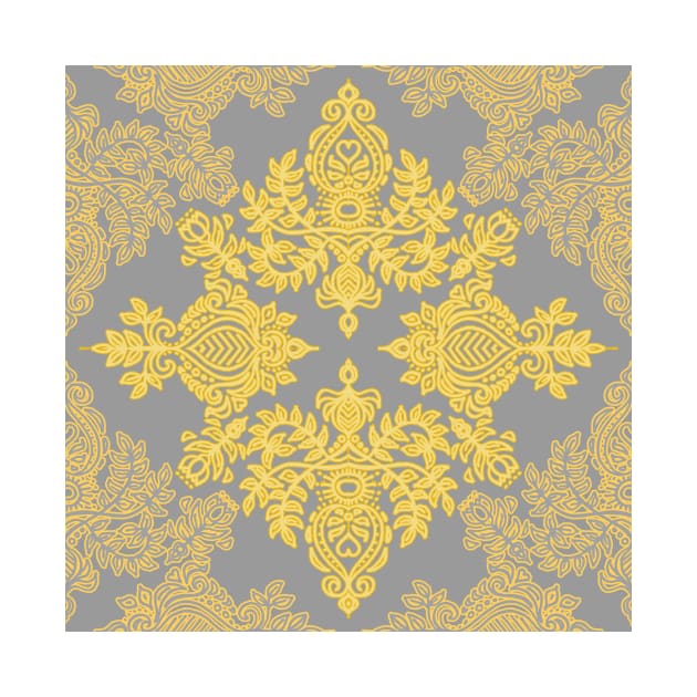 Golden Folk - doodle pattern in yellow & grey by micklyn