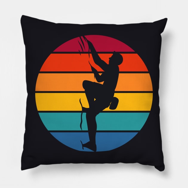 Vintage Climber Rock Climbing Pillow by Foxxy Merch