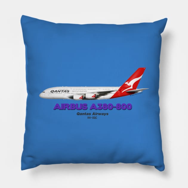 Airbus A380-800 - Qantas Airways Pillow by TheArtofFlying