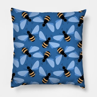 Cute seamless bees illustration pattern on blue background Pillow