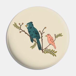 Blue and Salmon Birds perched on a budding tree in Spring Pin