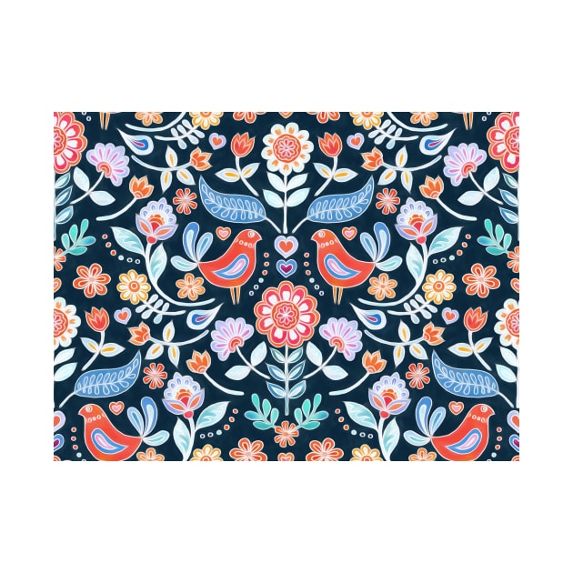 Happy Folk Summer Floral on Navy by micklyn