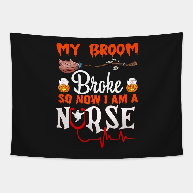 Funny Halloween Witch Riding Brooms On A Dark Desert Highway Cool Wind In My Hair Tapestry by CasperX10