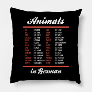 Animals In German - German Language Cheatsheet Pillow