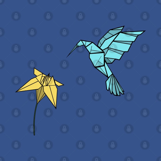 Origami hummingbird and wildflower by gegogneto