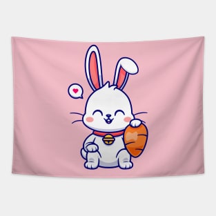 Cute Rabbit Sitting With Carrot Cartoon Tapestry
