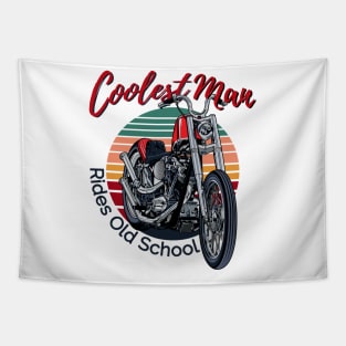 Coolest man rides old school, vintage motorcycle, old school bike Tapestry