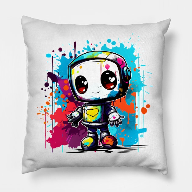 Cute cartoon Robot. Funny cyborg. Pillow by AndreKENO