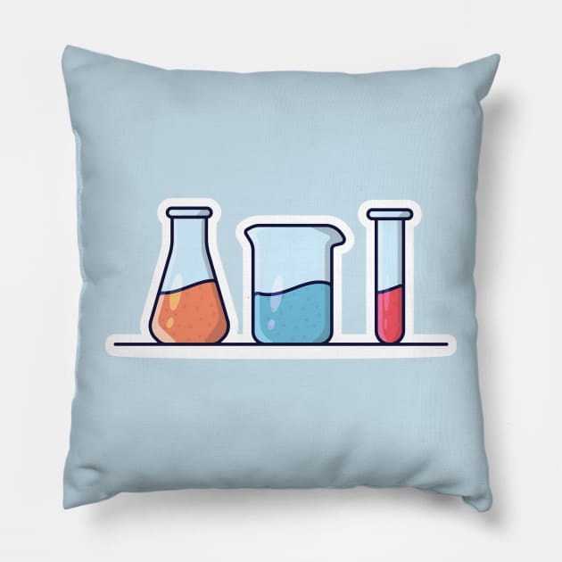 Beaker Glasses Set with Chemical Liquid Sticker vector illustration. Medical laboratory objects icon concept. Equipment for chemical test collection sticker vector design. Pillow by AlviStudio