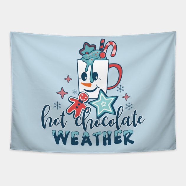 Hot Chocolate Weather Retro Winter Snowman Christmas Tapestry by JDVNart