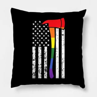 Firefighter American Flag LGBT-Q Gay Pride Flag Fireman Pillow